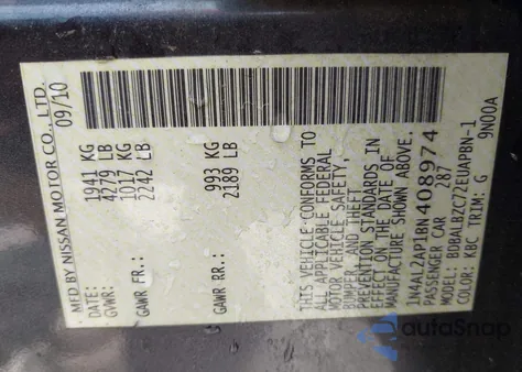 2011 Nissan Altima 2.5 S z USA, uszkodzony, nr VIN 1N4AL2AP1BN408974